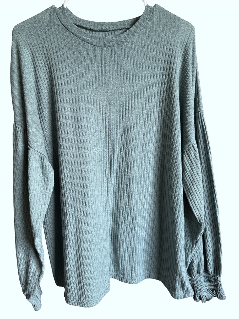 SHEIN Curve Ribbed Long Sleeve Top - Seafoam